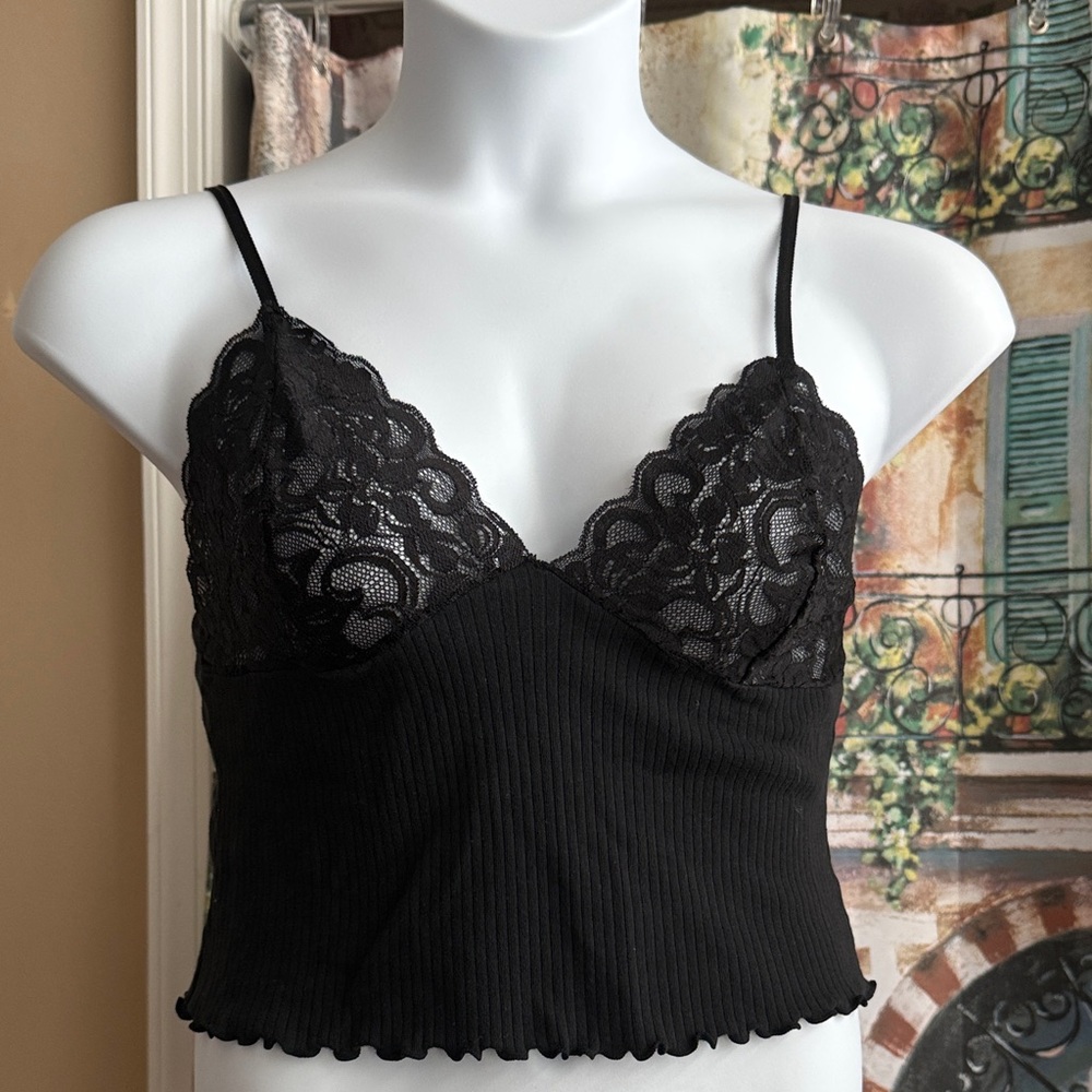 Ribbed Camisole Tank with Lace